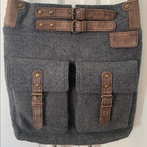 Sundance Grey  wool/leather trim crossbody purse